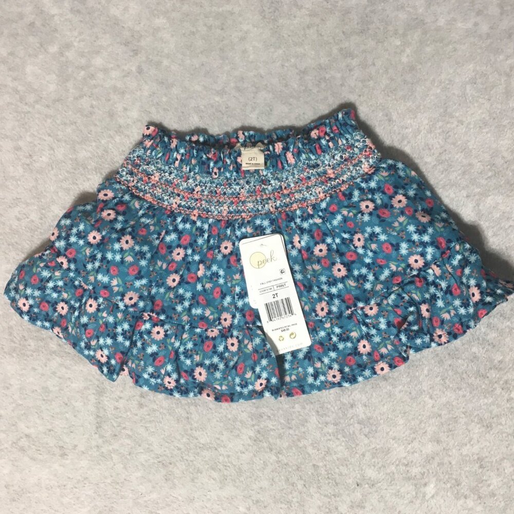 Peek Skirt Toddler Girl 2T Turquoise Floral Smocked Cotton Skirt